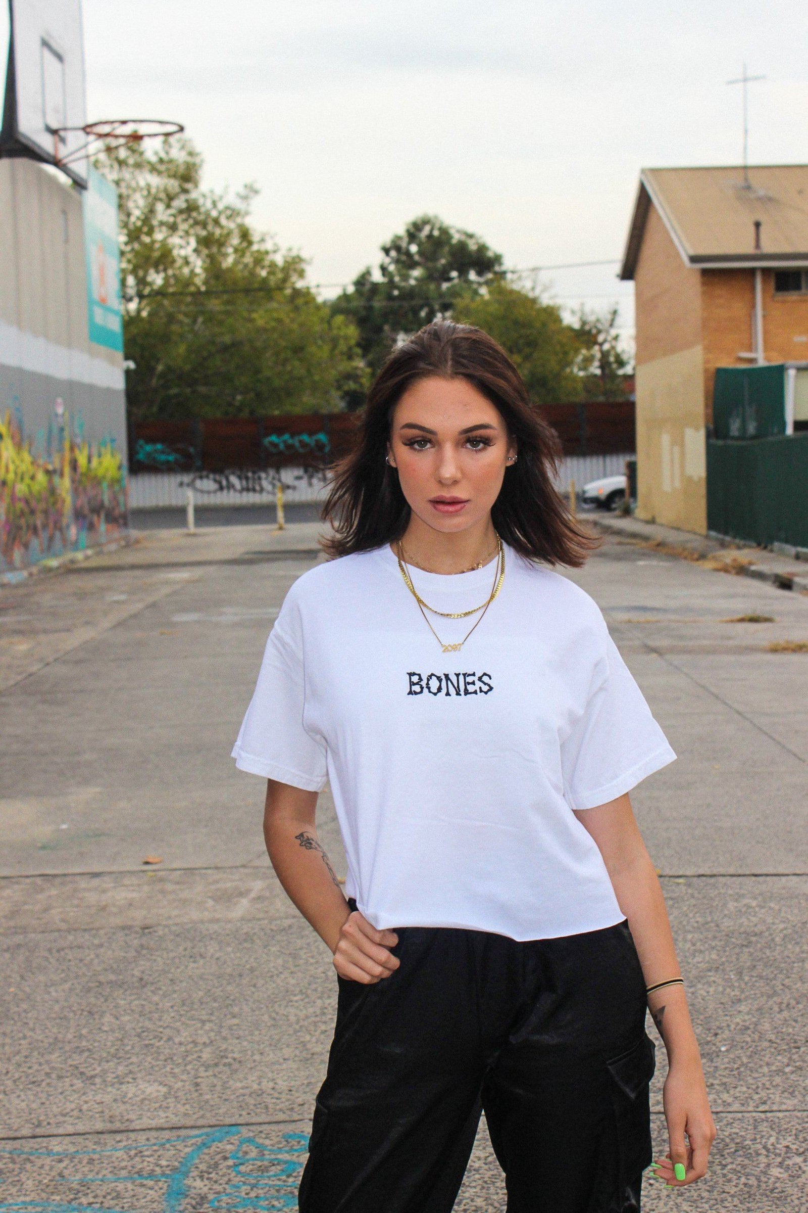 Bones Club Crop - White